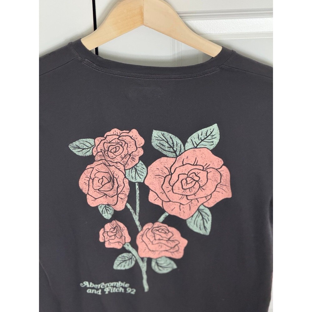 Abercrombie & Fitch Kids Brand, Dark Gray T-Shirt With Roses, Girl’s Clothing - Picture 7 of 9
